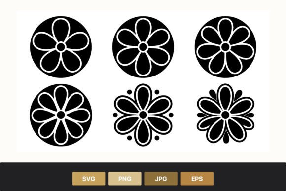 Black White Floral Circle Icons