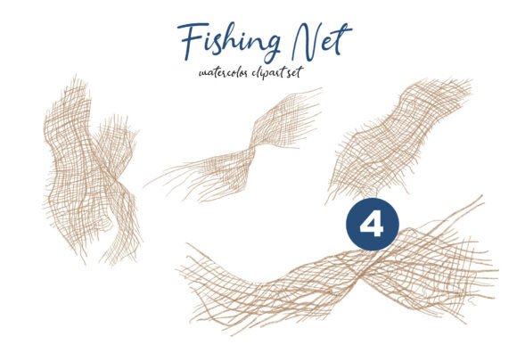 Coastal Charm: Fishing Net Watercolor Clipart PNG Set