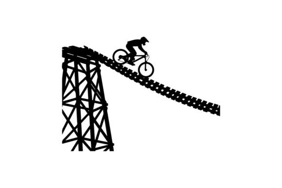 Cyclist Balancing on Steel Bridge Beam: A Premium Vector Silhouette for Bold Creative Projects