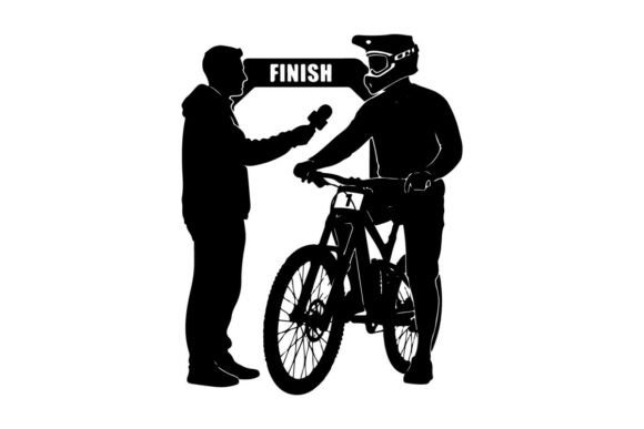 Cyclist Celebrating Victory Handshake at the Finish Line: A Guide to Premium Vector Silhouette Clip Art