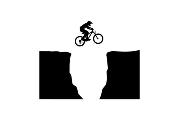Cyclist Jumping Over Mountain Peaks Silhouette