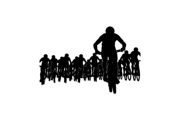 Cyclist Leading Group of Silhouetted Riders: Strategic Visual Assets for Modern Branding