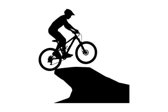 Cyclist Performing Wheelie on Mountain Bike: Dynamic Silhouette Art for Modern Design