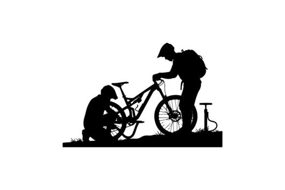 Cyclist Repairing Mountain Bike Outdoors