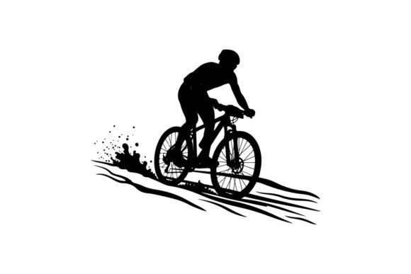 Cyclist Riding Mountain Bike Through Mud: Integrating Premium Vector Silhouettes into Professional Design Workflows
