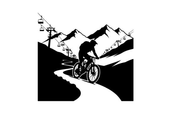 Elevating Digital Design with the Mountain Biker Performing Jump on Snowy Silhouette