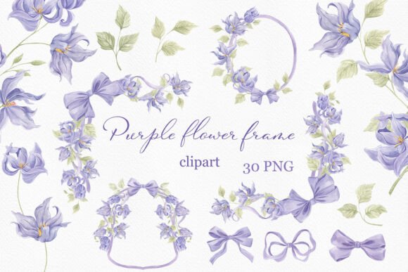 Enhancing Digital and Print Designs with Watercolor Purple Flower Ribbon Frames