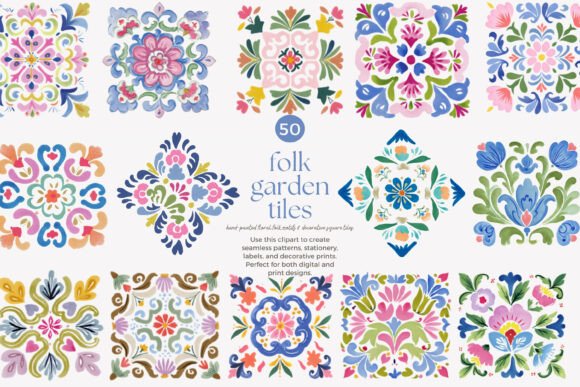 Evaluating the Folk Garden Watercolor Tiles Set for Surface Pattern Design