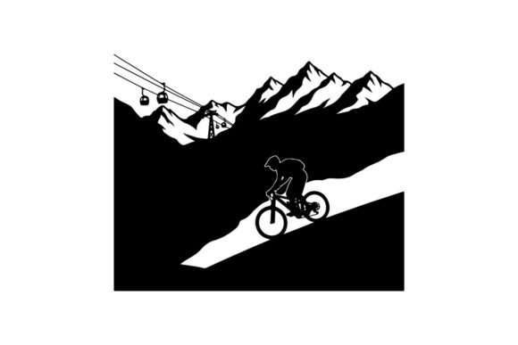 Evaluating the Mountain Biker Jumping Snowy Peak in Dra Vector Silhouette