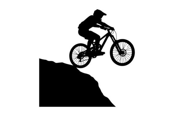 Evaluating the Mountain Biker Performing Jump Stunt Silhouette for Modern Design Projects