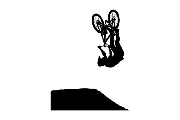 Evaluating the Mountain Biker Performing Mid-air Trick Vector Silhouette for Creative Projects