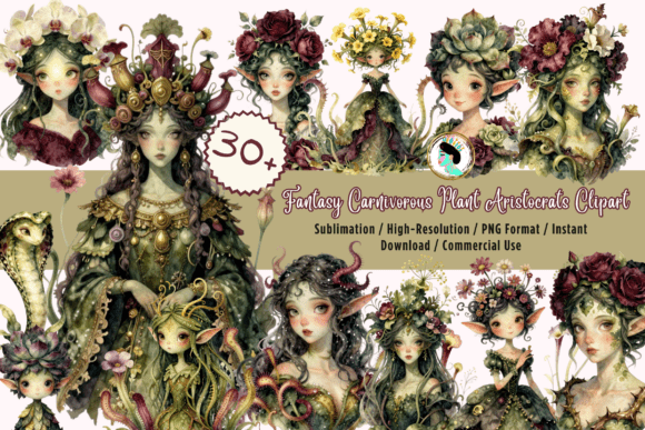 Fantasy Plant Fairy Clipart PNG Bundle
