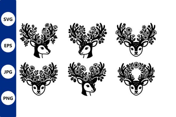 Floral Antler Deer Vector Set: Elevating Your Creative Projects with Elegant Wildlife Motifs