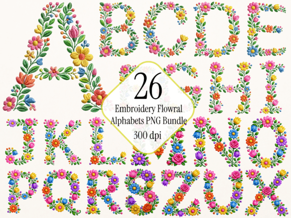 Floral Embroidery Alphabet PNG Bundle: A Versatile Resource for Modern Creators