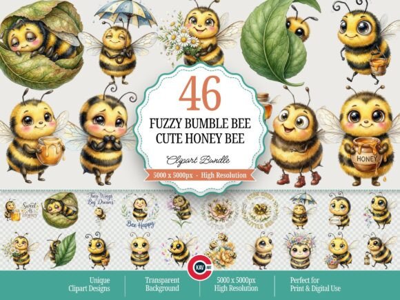 Fuzzy Bumble Bee Cute Spring Honey Bee: A Guide to Whimsical Watercolor Clipart