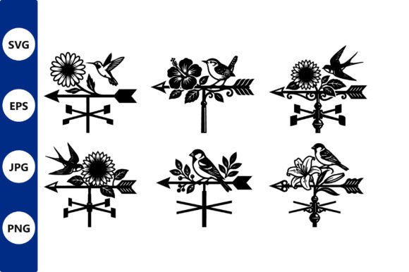 Integrating Weather Vane Birds Flowers Vector Art into Professional Design Workflows