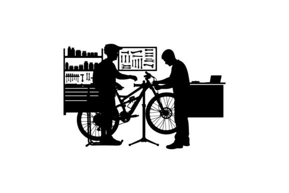 Mechanic Repairing Bicycle in Workshop W