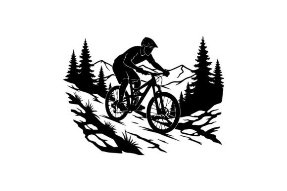 Mountain Biker in Snowy Forest Silhouette