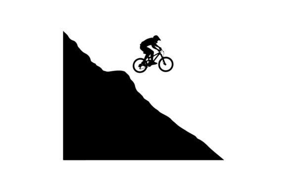 Mountain Biker Jumping over Steep Cliff: A Dynamic Vector Silhouette for Creative Design