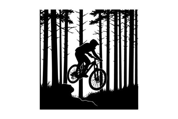 Mountain Biker Jumping Silhouette Art