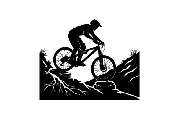Mountain Biker Performing Jump over Rock: A Versatile Vector Silhouette for Creative Design