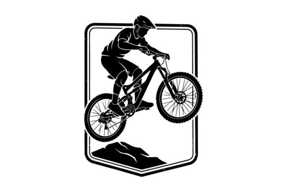 Mountain Biker Performing Jump Trick in Premium Vector Silhouette Clip Art