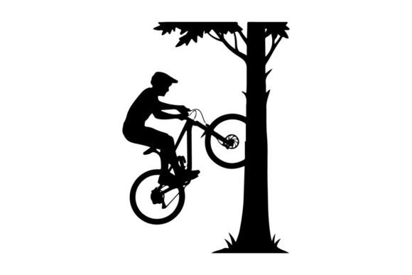 Person Performing Bike Trick on Tree Stu: Elevating Design with Premium Vector Silhouettes