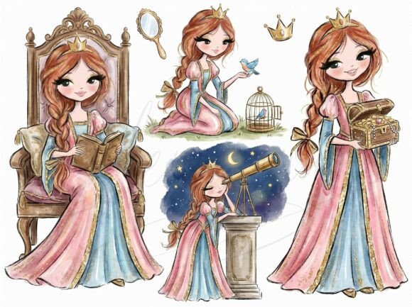 Princess Watercolor Clipart Bundle: A Creative Resource for Magical Designs