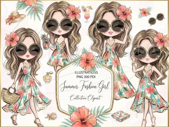 Strategic Branding with Boho Summer Fashion Girl Clipart PNG Set