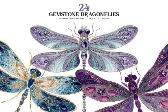 Strategic Visual Branding with the Gemstone Dragonfly Clipart PNG Set
