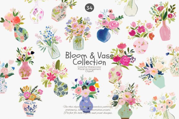 Watercolor Floral Vase Clipart Bundle: Elevating Your Creative Projects with Vintage Charm