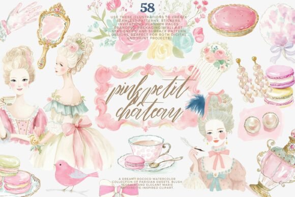Watercolor Rococo Clipart Set: Elevating Design with Soft Vintage Elegance