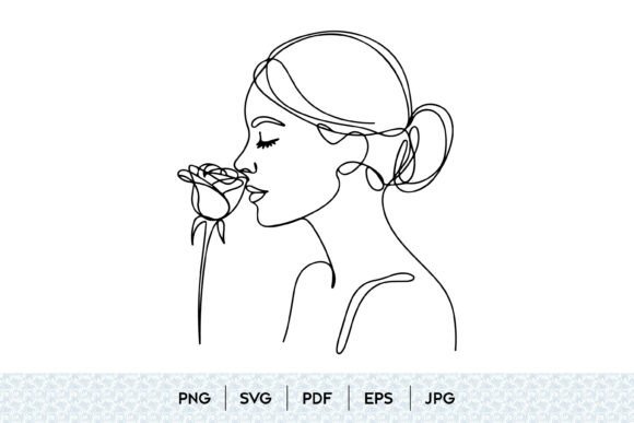 Woman Smelling Rose Line Art: Minimalist Elegance